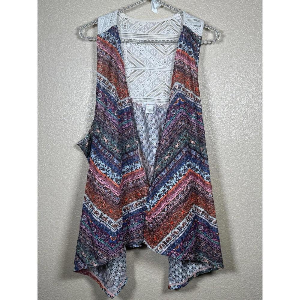 SELF ESTEEM Women's 3X Boho Lace Multicolored Open Flowy Sleeveless Vest